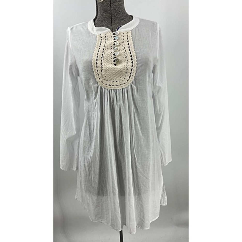 WOO. 100% cotton semi sheer Summer BoHo beach Tunic  dress L